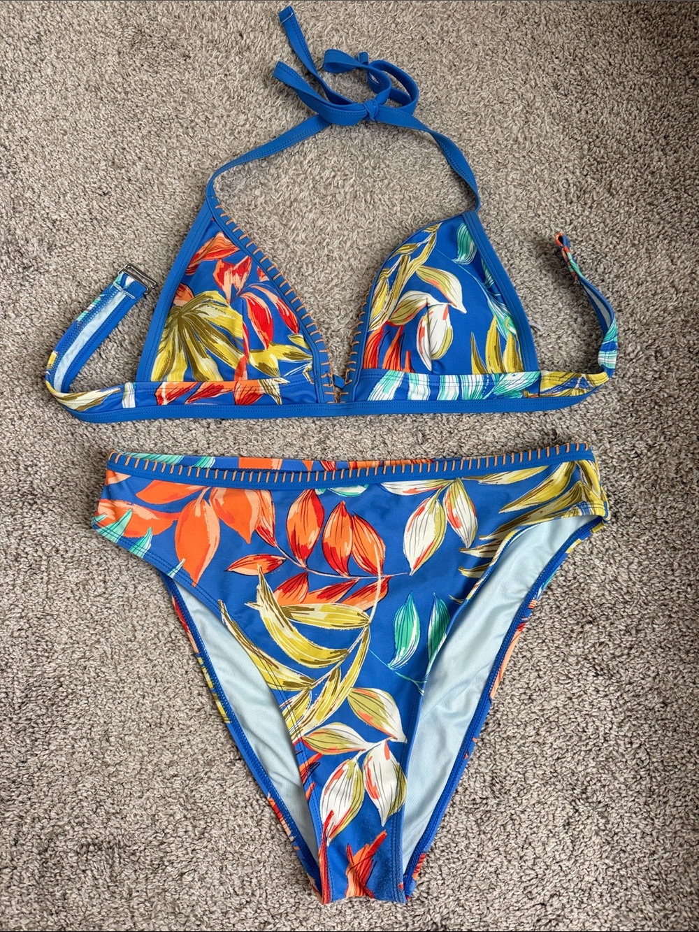 Cupshe Blue Tropical Floral Bikini Set Med-top Large-bottom